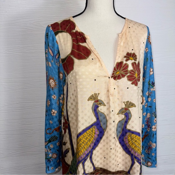 Carolina K Colorful Peacock Print Tunic Dress Art to Wear Art deco - Picture 4 of 16